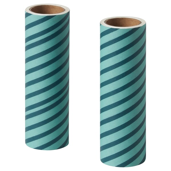 Two turquoise cylindrical PEPPRIG lint roller refills, striped, side by side.