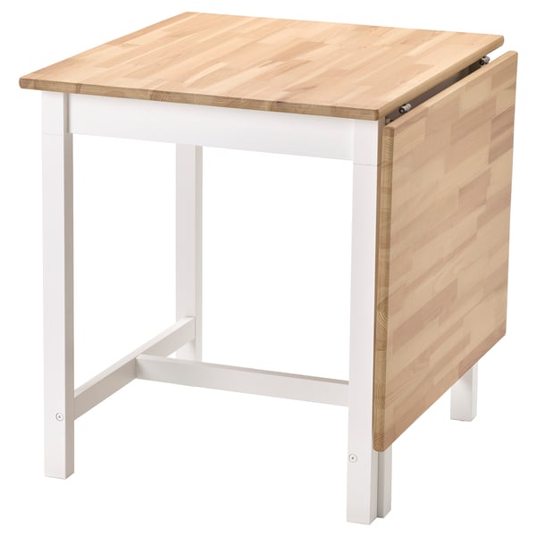 PINNTORP white & wood drop-leaf table, compact & versatile.