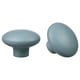 Two teal, round wooden knobs with a smooth finish, designed for drawers or cabinets, showcasing a modern and natural aesthetic.