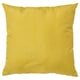 Yellow patterned square throw pillow, recycled polyester.