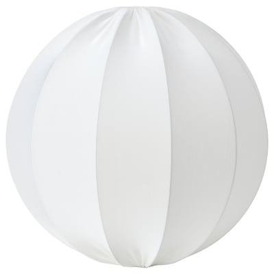 A white REGNSKUR lampshade. Its spherical, made from recycled textile, featuring a simple, segmented design.