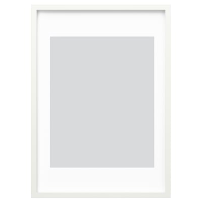 White RÖDALM picture frame with mount, modern and versatile. Hangs horizontally or vertically.