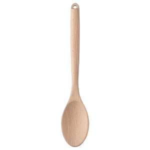 Wooden cooking spoon, RÖRT, light brown, beech wood, long handle, simple design.