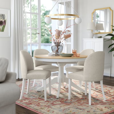 ROSENTORP Extendable table, ash veneer/white, 110/155 cm