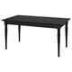 ROSENTORP black rectangular dining table with turned legs and self-storing leaf.