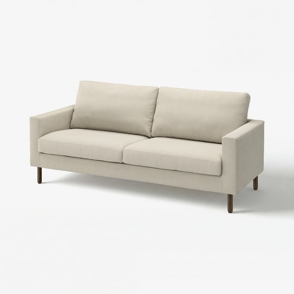 SALTSJÖBADEN light grey sofa: modern, boxy shape, wooden legs, soft fabric.