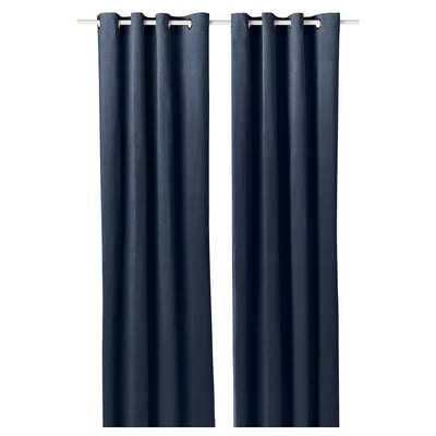 SANELA Curtains, 1 pair, dark blue/with eyelets, 140x250 cm