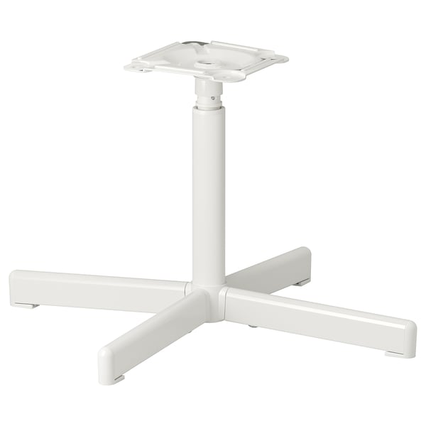 A white SIBBEN office desk base. It a central column with four extending arms and a square base plate.