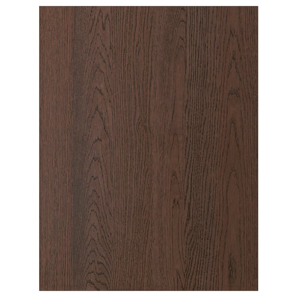 SINARP dark wood fronts, oak veneer, particleboard base, elegant solid oak edging, timeless modern design.