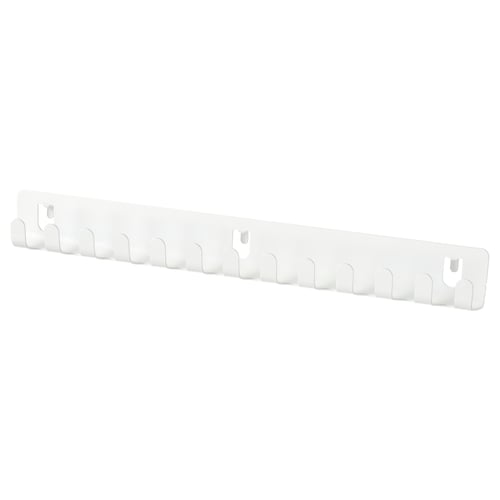 A white SKÅDIS organiser with multiple hooks, ideal for hanging items, made of steel.