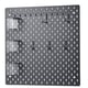 A grey SKÅDIS pegboard with hooks and containers. Its a wall-mounted organiser with a grid pattern for custom arrangement.