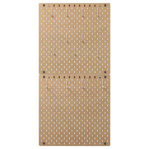 SKÅDIS beige pegboard panel with evenly spaced holes, rectangular shape for wall organisation.