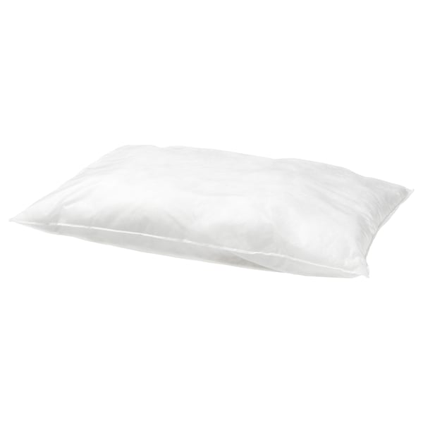 White SKÖLDBLAD pillow. Rectangular shape, smooth fabric, soft design.