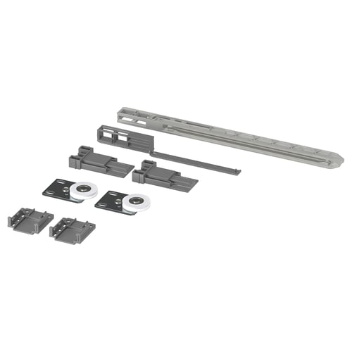 SKYTTA sliding door fitting kit, grey, steel and plastic parts, various shapes for easy installation.