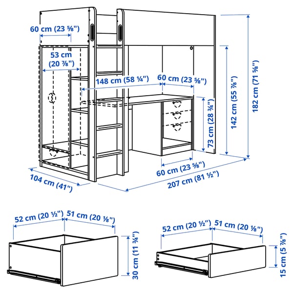 Illustration with measurements for the product: SMÅSTAD.