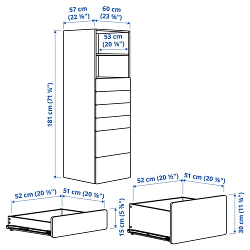 Illustration with measurements for the product: SMÅSTAD.