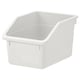 A white SOCKERBIT storage bin, rectangular, with two sides for labelling, made of recycled polypropylene plastic.