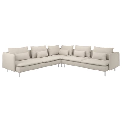 SÖDERHAMN beige sectional sofa. Modern, l-shaped design with cushion back & seat, metallic legs.