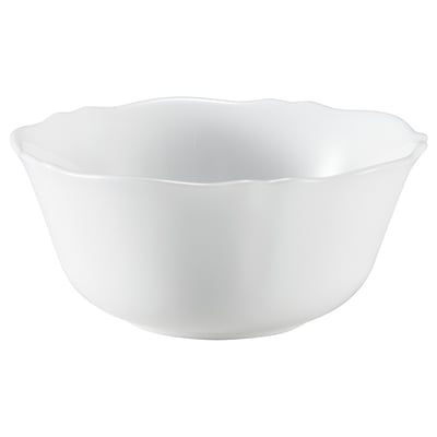 SVENSKMÅLLA white bowl, round shape with wavy edges, made of tempered glass, suitable for various dishes, elegant design.