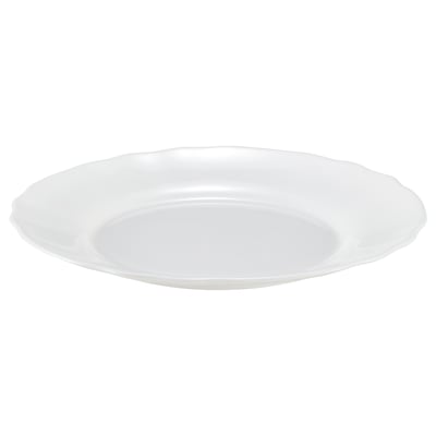 SVENSKMÅLLA white glass plate, elegant wavy edge, tempered opal glass, round shape.