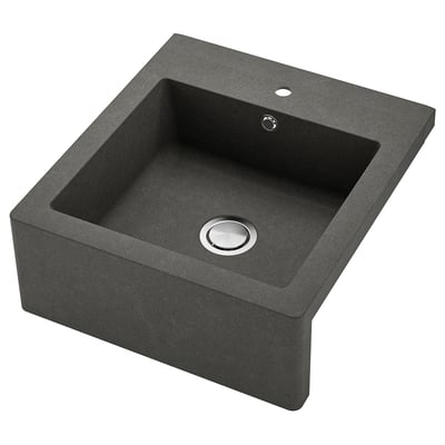 TALLSJÖN sink in dark grey quartz, deep single bowl, apron front design.