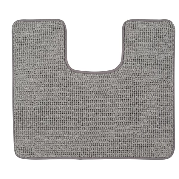 TOFTBO grey bath mat, rectangular with u-shape cutout, textured, eco-friendly microfibre.
