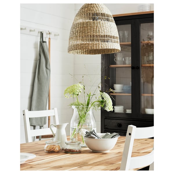 TORARED / HAVSDJUP Pendant lamp, handmade sedge/black, 36 cm