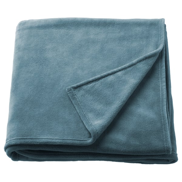 TRATTVIVA soft blue fleece bedspread, folded, recycled polyester.