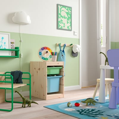 TROFAST Storage combination with boxes, light white stained pine light green/light blue, 32x44x53 cm