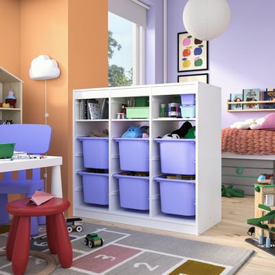 TROFAST Storage combination, with shelves/boxes room divider/white lilac, 99x44x95 cm
