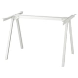 White trottem metal stand, minimalist design, adjustable a-frame legs, powder-coated steel.