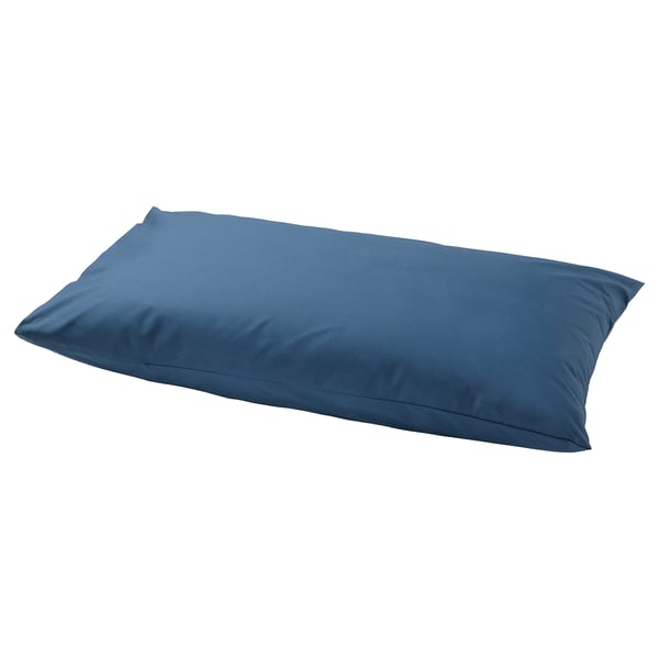 Blue pillowcase, rectangular, smooth fabric, cotton and lyocell blend.