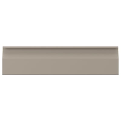 UPPLÖV kitchen cabinet in matte beige with sleek, integrated handles and chamfered edges, 25-year warranty.