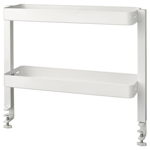 A white VATTENKAR shelf unit with two levels, designed for easy tabletop mounting.