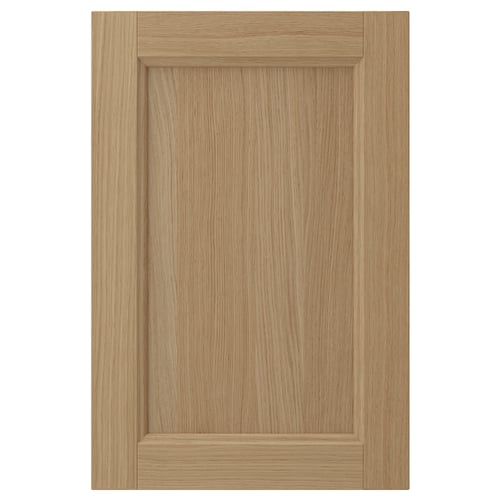 VEDHAMN natural oak cabinet door. Rectangular shape, solid wood frame, veneer panel. Warm, rustic design.