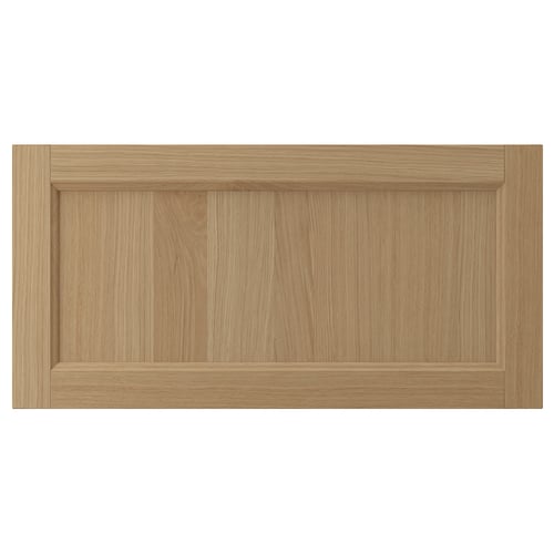 VEDHAMN oak wood cabinet door with rectangle panel design.