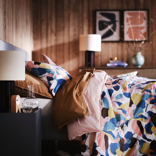 VIDEOXBÄR Duvet cover and 2 pillowcases, white/multicolour, 200x200/50x80 cm