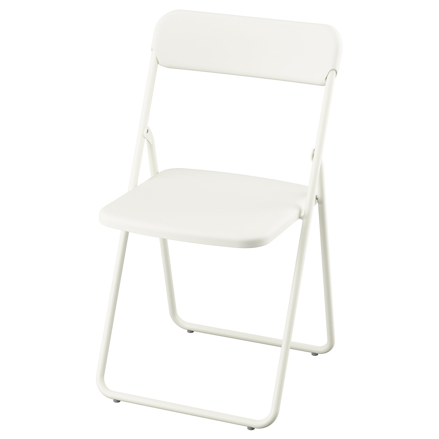 White VIHALS folded chair, sleek modern design, plastic seat, metal frame.