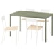 Green VIHALS dining set with rectangular table and metal-legged chairs.