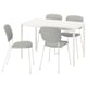 A white VIHALS dining set with four grey chairs and a square extendable table.