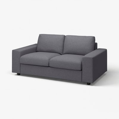Modern grey sofa, minimalist design, square cushions, sturdy wood & foam.