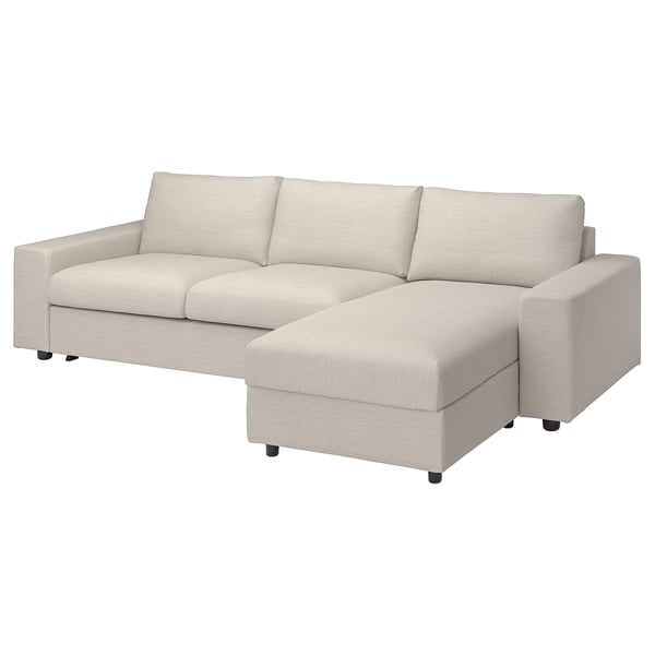 Beige VIMLE sectional sofa with chaise, clean lines, and storage.