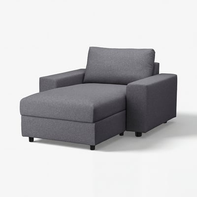 VIMLE grey sofa with storage chaise, modern minimalist design, l-shaped, upholstered in wool-like fabric.