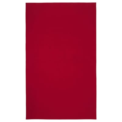 Red rectangular cotton towel. Solid colour, plain design.