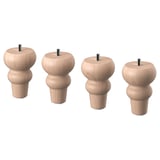 Four light brown, bulbous wooden legs with screws on top; used for furniture.