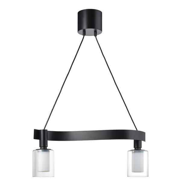 ACKJA black wave-shaped pendant lamp with two clear glass cylinder lights.