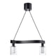 ACKJA black wave-shaped pendant lamp with two clear glass cylinder lights.