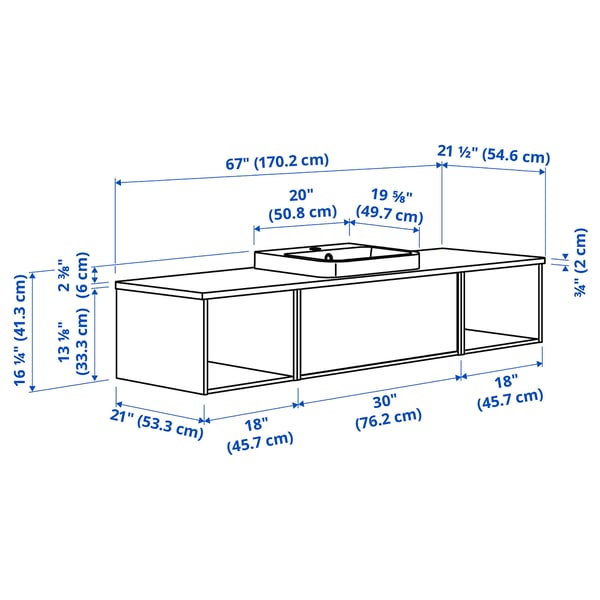 ÄNGSJÖN / BACKSJÖN Wash-stand/wash-basin, high-gloss white/brown oak effect/white marble effect, 67x21 1/2x16 1/4 "