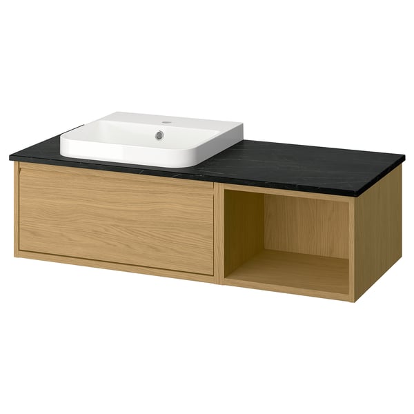ÄNGSJÖN / BACKSJÖN Wash-stand/wash-basin, oak effect/black marble effect, 49x21 1/2x16 1/4 "