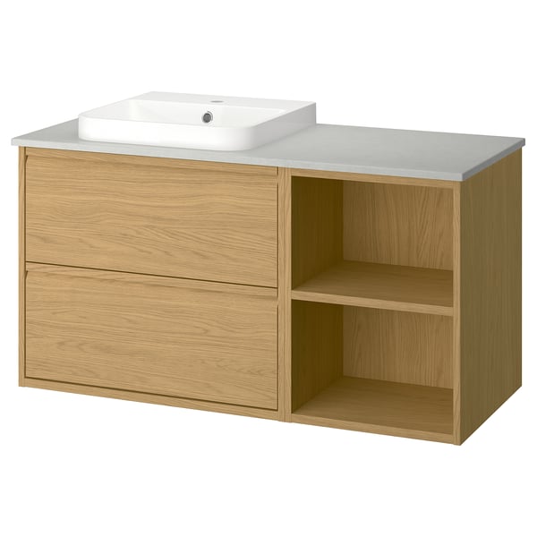 ÄNGSJÖN / BACKSJÖN Wash-stand/wash-basin, oak effect/gray stone effect, 49x21 1/2x28 1/4 "
